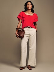 Rouge - Laura Ashley Ruffle Sleeve 100% Cotton Top with Lace Trims - Image 2 de 6