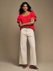Rouge - Laura Ashley Ruffle Sleeve 100% Cotton Top with Lace Trims - Image 3 de 6