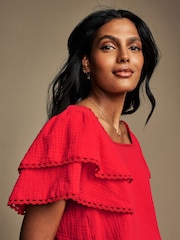 Rouge - Laura Ashley Ruffle Sleeve 100% Cotton Top with Lace Trims - Image 6 de 6