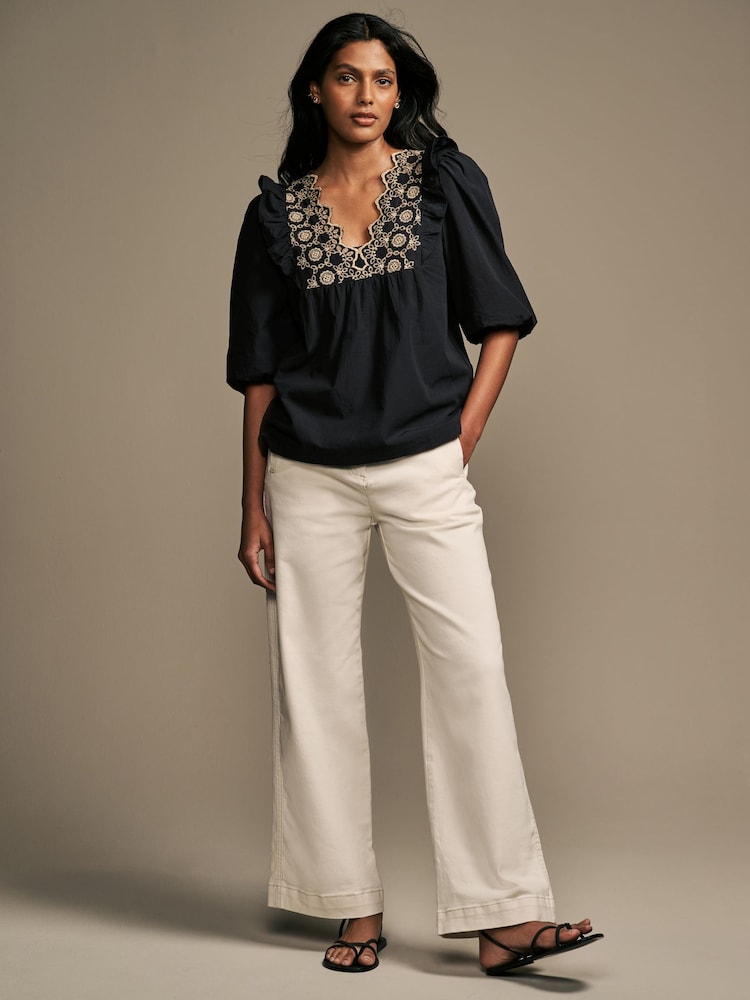Laura Ashley Black Broderie Frill 100% Cotton Blouse - Image 3 of 7