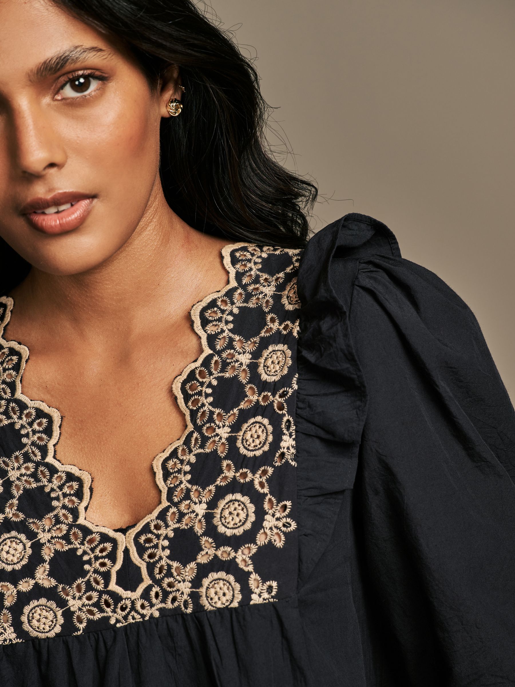 Buy Laura Ashley Black Broderie Frill 100% Cotton Blouse