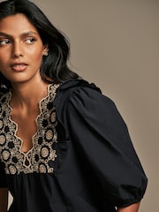 Laura Ashley Black Broderie Frill 100% Cotton Blouse - Image 7 of 7