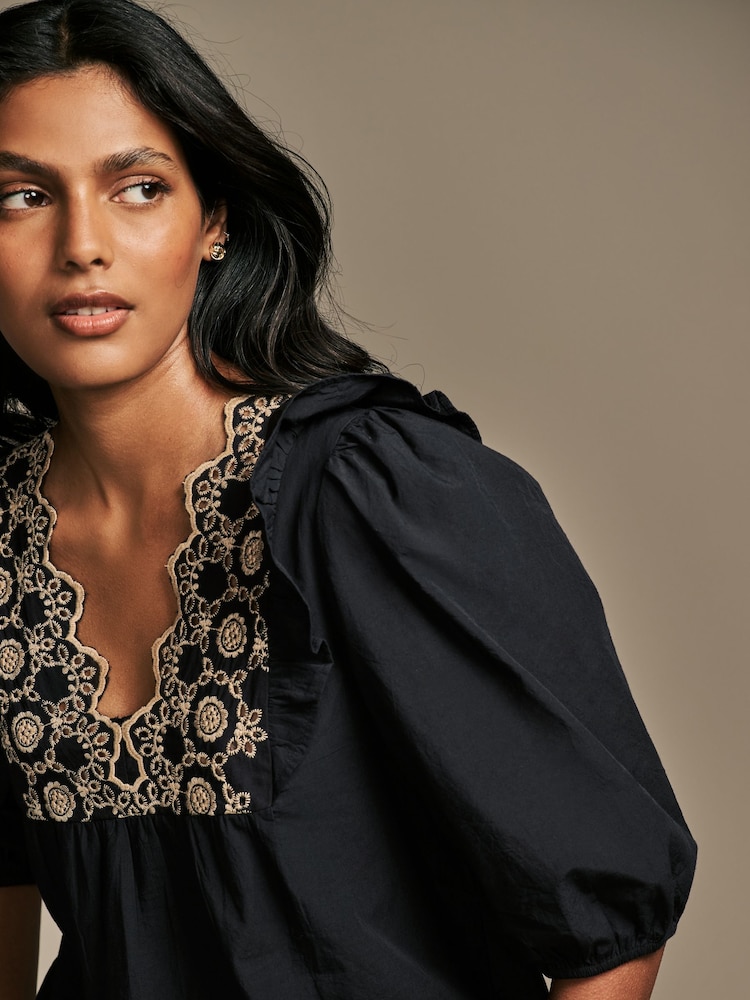 Laura Ashley Black Broderie Frill 100% Cotton Blouse - Image 7 of 7