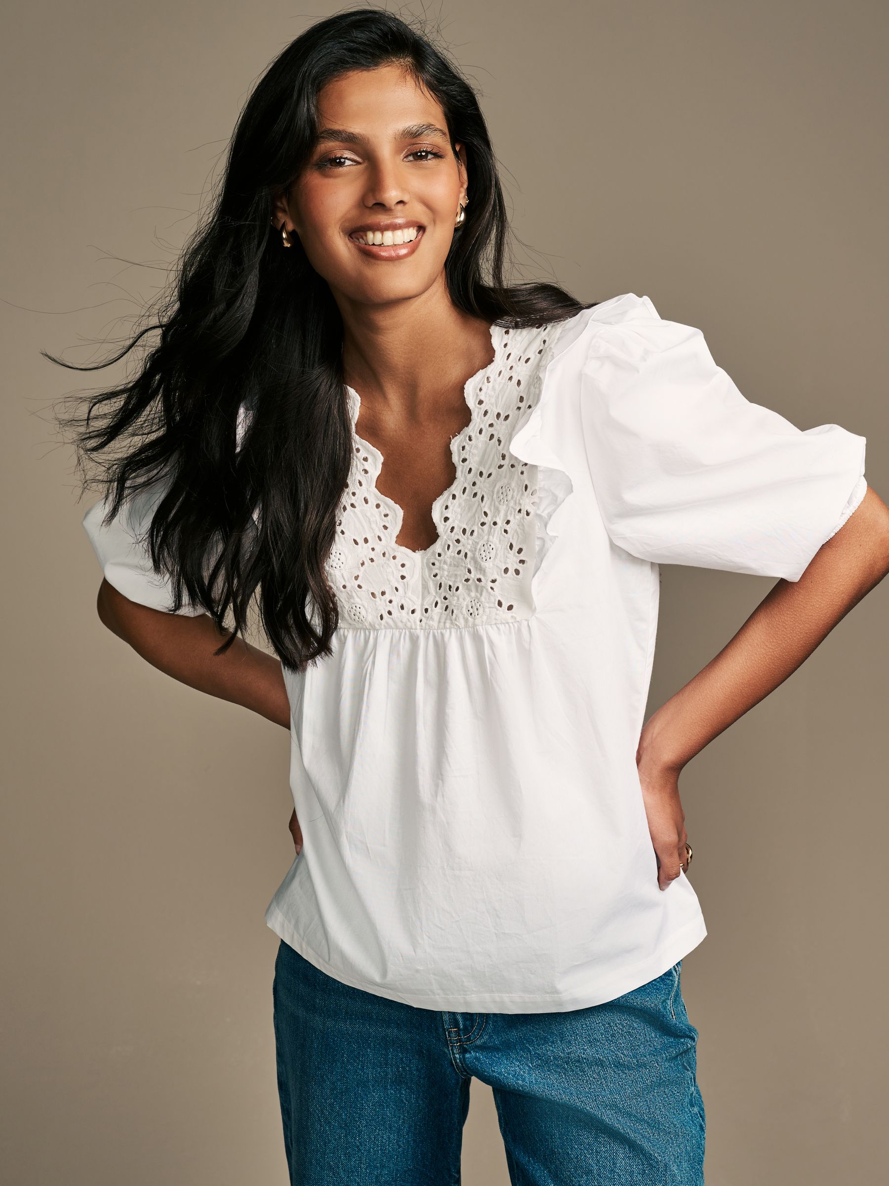 Buy Laura Ashley White Broderie Frill 100% Cotton Blouse