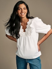 Laura Ashley White Broderie Frill 100% Cotton Blouse - Image 1 of 5