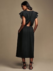 Laura Ashley Black Broderie Frill Sleeve 100% Cotton Jersey Dress - Image 2 of 7