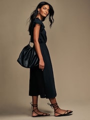 Laura Ashley Black Broderie Frill Sleeve 100% Cotton Jersey Dress - Image 3 of 7