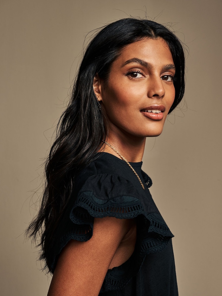 Buy Laura Ashley Black Broderie Frill Sleeve 100% Cotton Jersey Dress from the Next UK online shop Buy Laura Ashley Black Broderie Frill Sleeve 100% Cotton Jersey Dress from the Next UK online shop