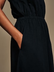 Laura Ashley Black Broderie Frill Sleeve 100% Cotton Jersey Dress - Image 6 of 7