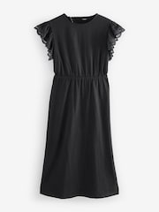 Laura Ashley Black Broderie Frill Sleeve 100% Cotton Jersey Dress - Image 7 of 7