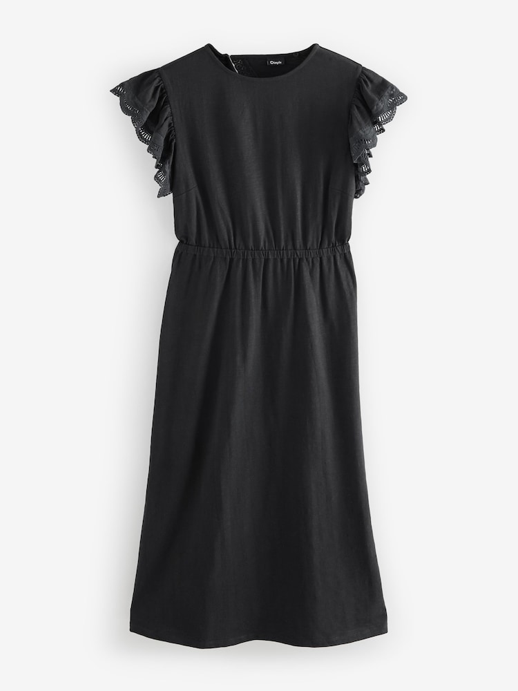 Laura Ashley Black Broderie Frill Sleeve 100% Cotton Jersey Dress - Image 7 of 7