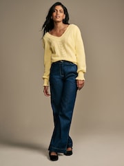 Laura Ashley Lemon Yellow Pointelle V-Neck Jumper - Image 2 of 8