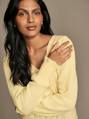 Laura Ashley Lemon Yellow Pointelle V-Neck Jumper - Image 3 of 8