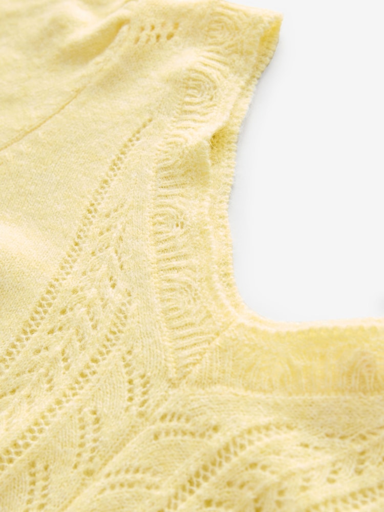 Galben lămâie - Laura Ashley Pointelle V-Neck Jumper - Image 7 of 8