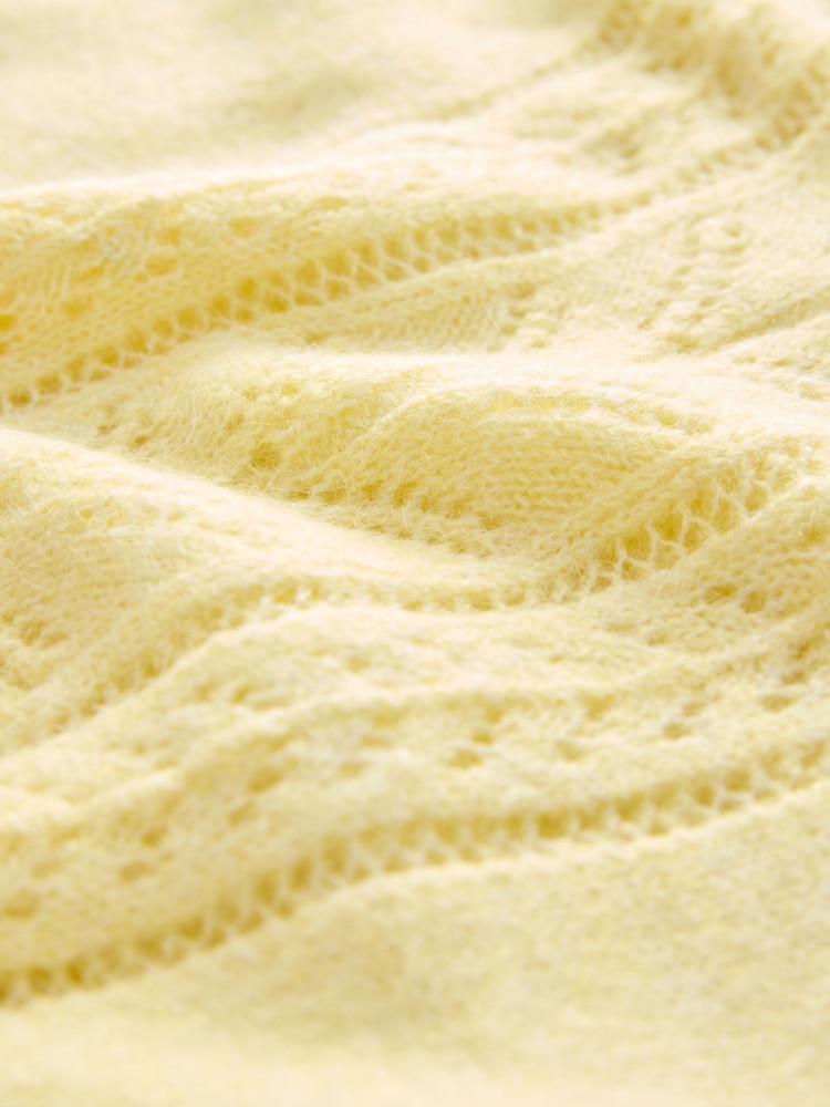 Laura Ashley Lemon Yellow Pointelle V-Neck Jumper - Image 8 of 8