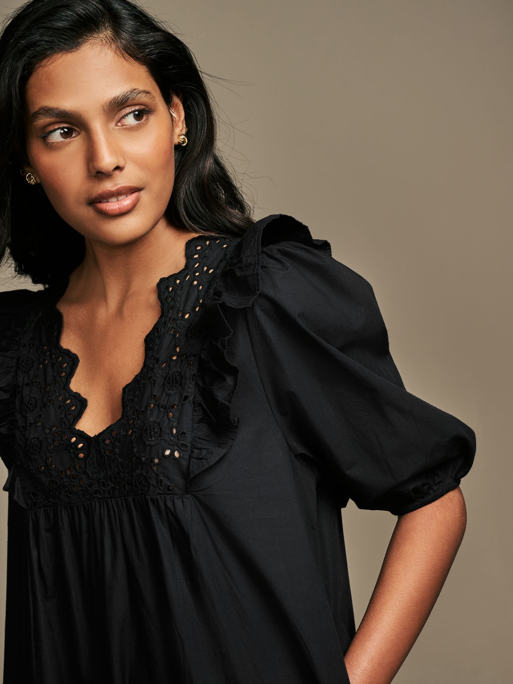 Buy Laura Ashley Black Broderie Frill 100% Cotton Dress from the