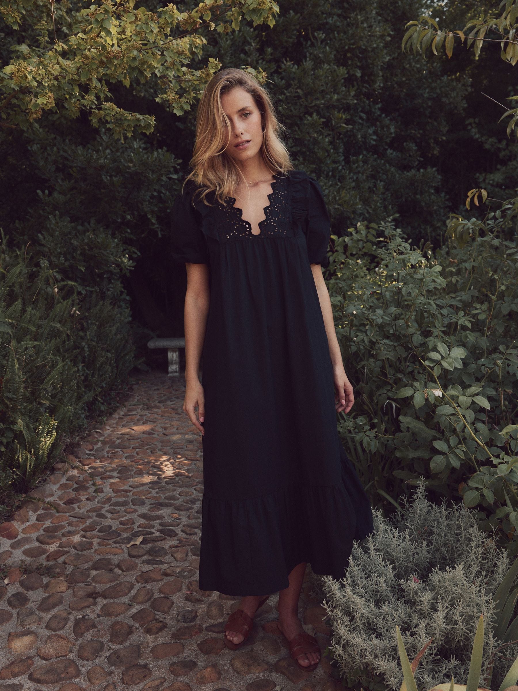 Buy Laura Ashley Black Broderie Frill 100% Cotton Dress from the