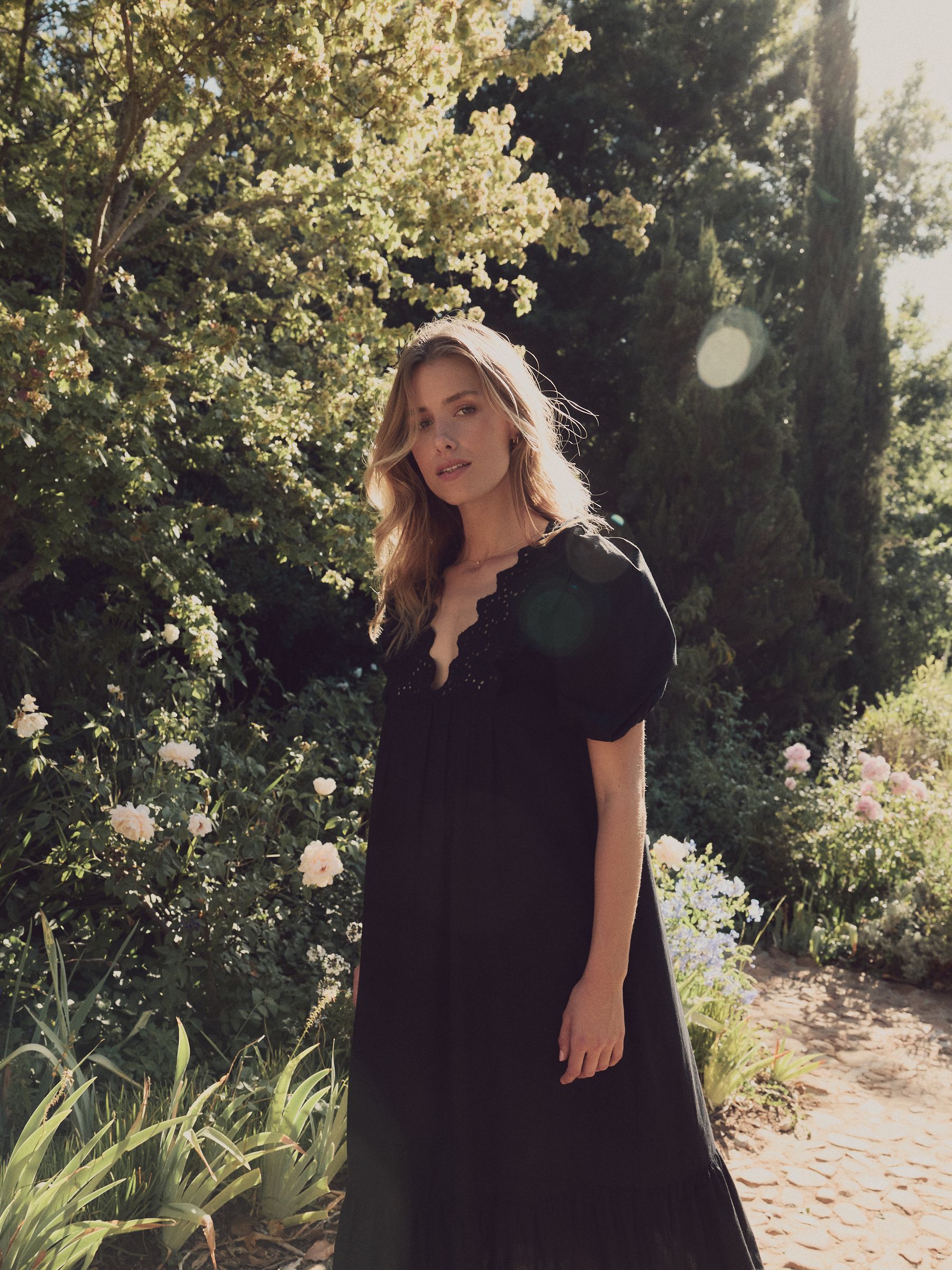 Buy Laura Ashley Black Broderie Frill 100% Cotton Dress from the