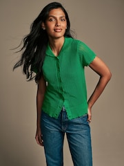 Laura Ashley Green Button Down Crochet Knit Top - Image 1 of 5
