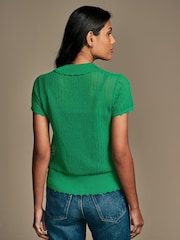 Laura Ashley Green Button Down Crochet Knit Top - Image 2 of 5
