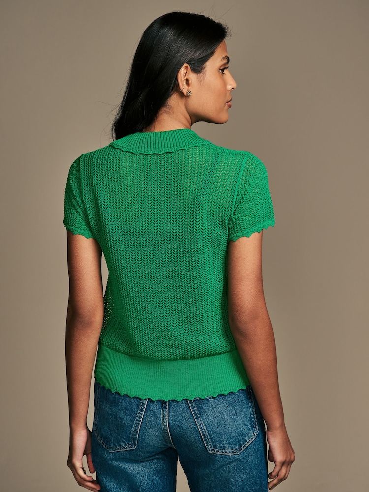 Laura Ashley Green Button Down Crochet Knit Top - Image 2 of 5