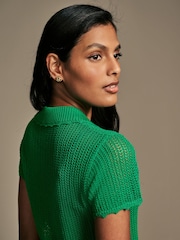 Laura Ashley Green Button Down Crochet Knit Top - Image 5 of 5