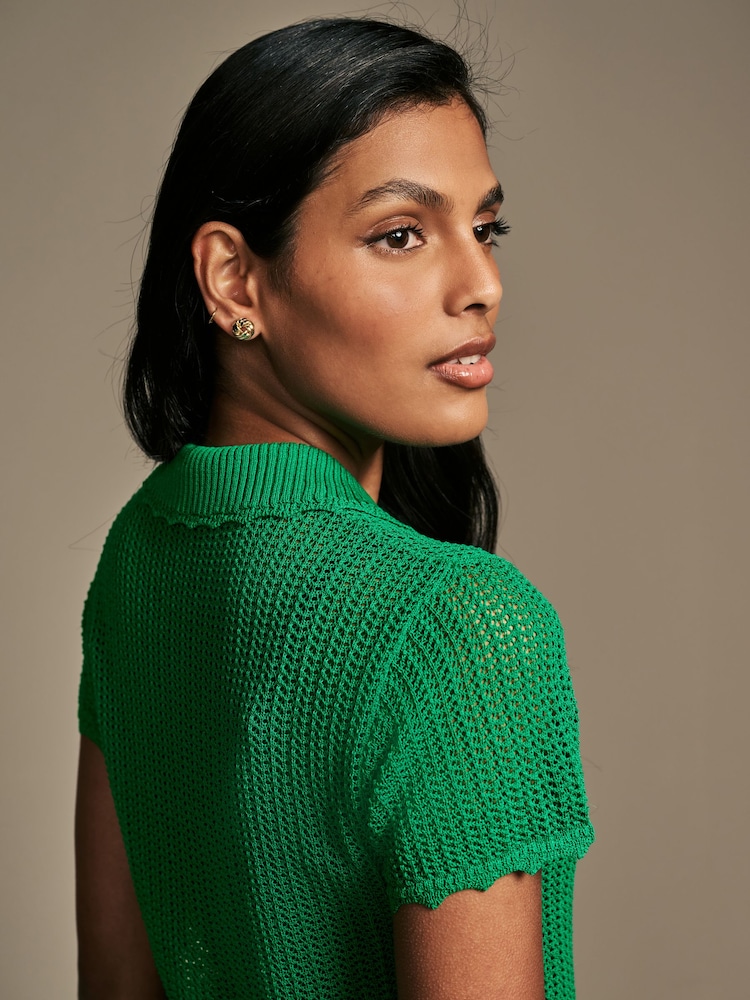 Laura Ashley Green Button Down Crochet Knit Top - Image 5 of 5