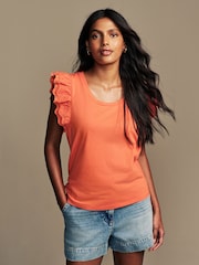 Laura Ashley Coral Pink Broderie Frill 100% Cotton T-Shirt - Image 1 of 9