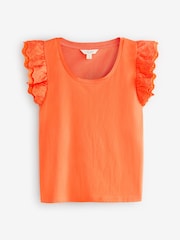Laura Ashley Coral Pink Broderie Frill 100% Cotton T-Shirt - Image 7 of 9