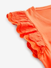 Laura Ashley Coral Pink Broderie Frill 100% Cotton T-Shirt - Image 9 of 9