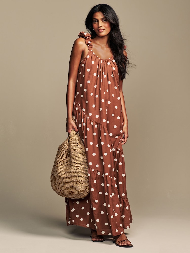 Marrón óxido - Laura Ashley Floral Print Bubble Strap Maxi Dress - Imagen 1 de 8