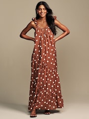 Marrón óxido - Laura Ashley Floral Print Bubble Strap Maxi Dress - Imagen 3 de 8