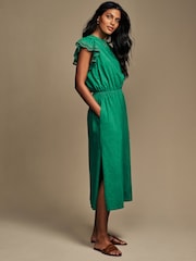 Laura Ashley Green Broderie Frill Sleeve 100% Cotton Jersey Dress - Image 3 of 7