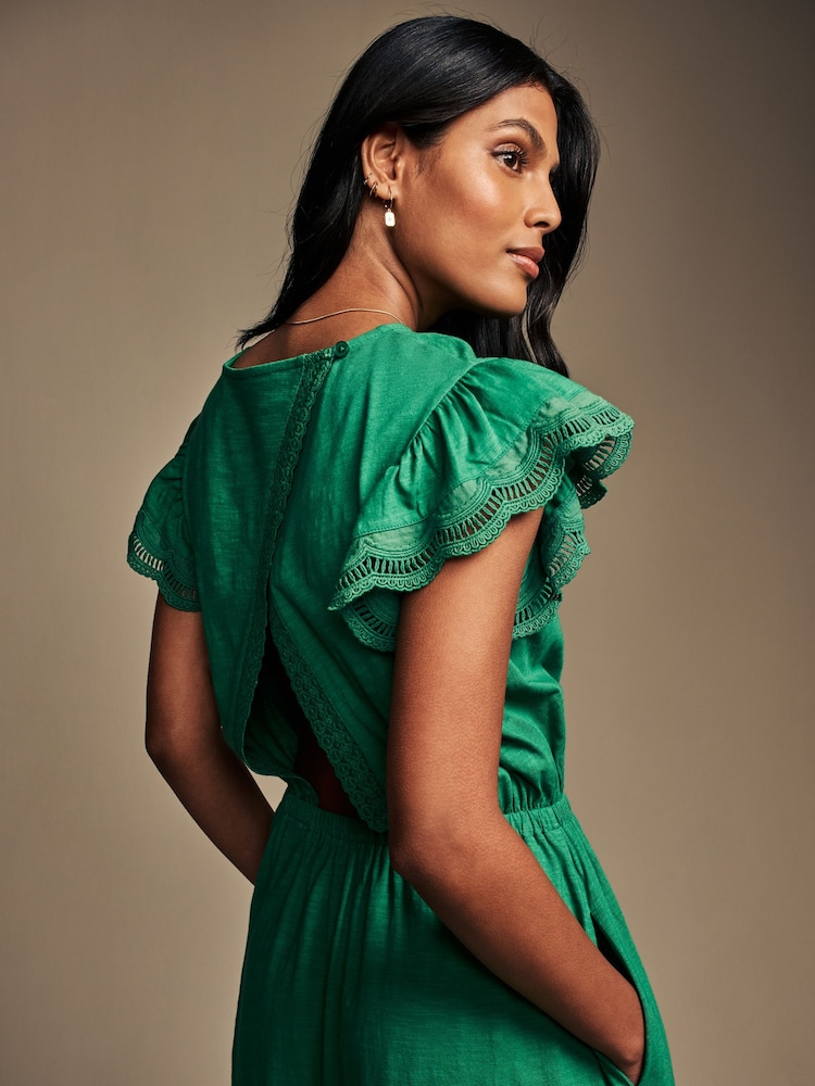 Buy Laura Ashley Green Broderie Frill Sleeve 100% Cotton Jersey Dress from the Next UK online shop Buy Laura Ashley Green Broderie Frill Sleeve 100% Cotton Jersey Dress from the Next UK online shop