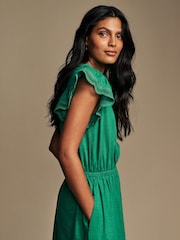 Laura Ashley Green Broderie Frill Sleeve 100% Cotton Jersey Dress - Image 6 of 7