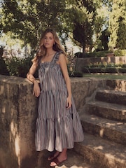 Laura Ashley Stripe Ruffle Strap Maxi 100% Cotton Dress - Image 1 of 8