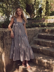 Laura Ashley Stripe Ruffle Strap Maxi 100% Cotton Dress - Image 2 of 8