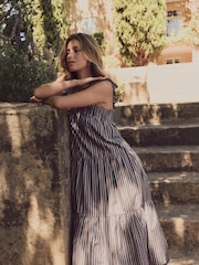 Laura Ashley Stripe Ruffle Strap Maxi 100% Cotton Dress - Image 3 of 8