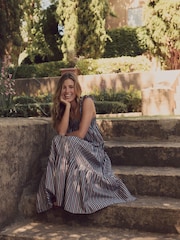Laura Ashley Stripe Ruffle Strap Maxi 100% Cotton Dress - Image 5 of 8