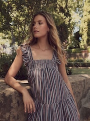 Laura Ashley Stripe Ruffle Strap Maxi 100% Cotton Dress - Image 6 of 8