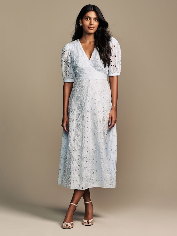 Laura Ashley Blue Floral Print Lace Midaxi Dress - Image 1 of 7