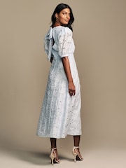 Laura Ashley Blue Floral Print Lace Midaxi Dress - Image 3 of 7