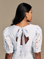 Laura Ashley Blue Floral Print Lace Midaxi Dress - Image 4 of 7