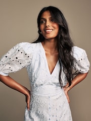 Laura Ashley Blue Floral Print Lace Midaxi Dress - Image 5 of 7
