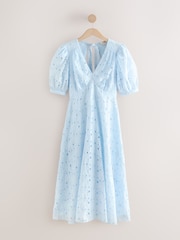Laura Ashley Blue Floral Print Lace Midaxi Dress - Image 7 of 7