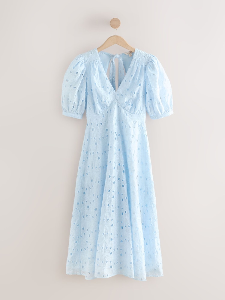 Laura Ashley Blue Floral Print Lace Midaxi Dress - Image 7 of 7