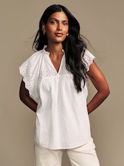 Laura Ashley White Seersucker Broderie 100% Cotton Blouse - Image 1 of 9