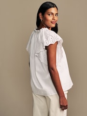 Laura Ashley White Seersucker Broderie 100% Cotton Blouse - Image 2 of 9