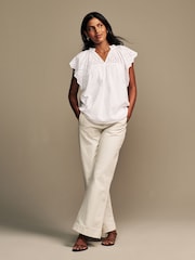 Laura Ashley White Seersucker Broderie 100% Cotton Blouse - Image 3 of 9