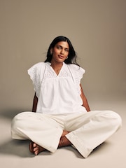 Laura Ashley White Seersucker Broderie 100% Cotton Blouse - Image 4 of 9